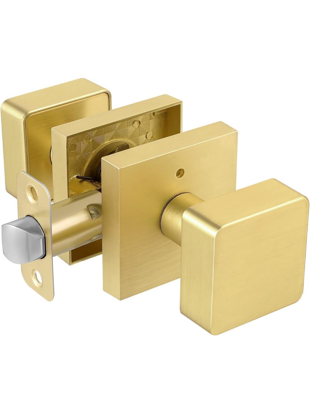 Naubea Gold Door Knobs Interior, Satin Brass Privacy Bedroom Interior Door Knob